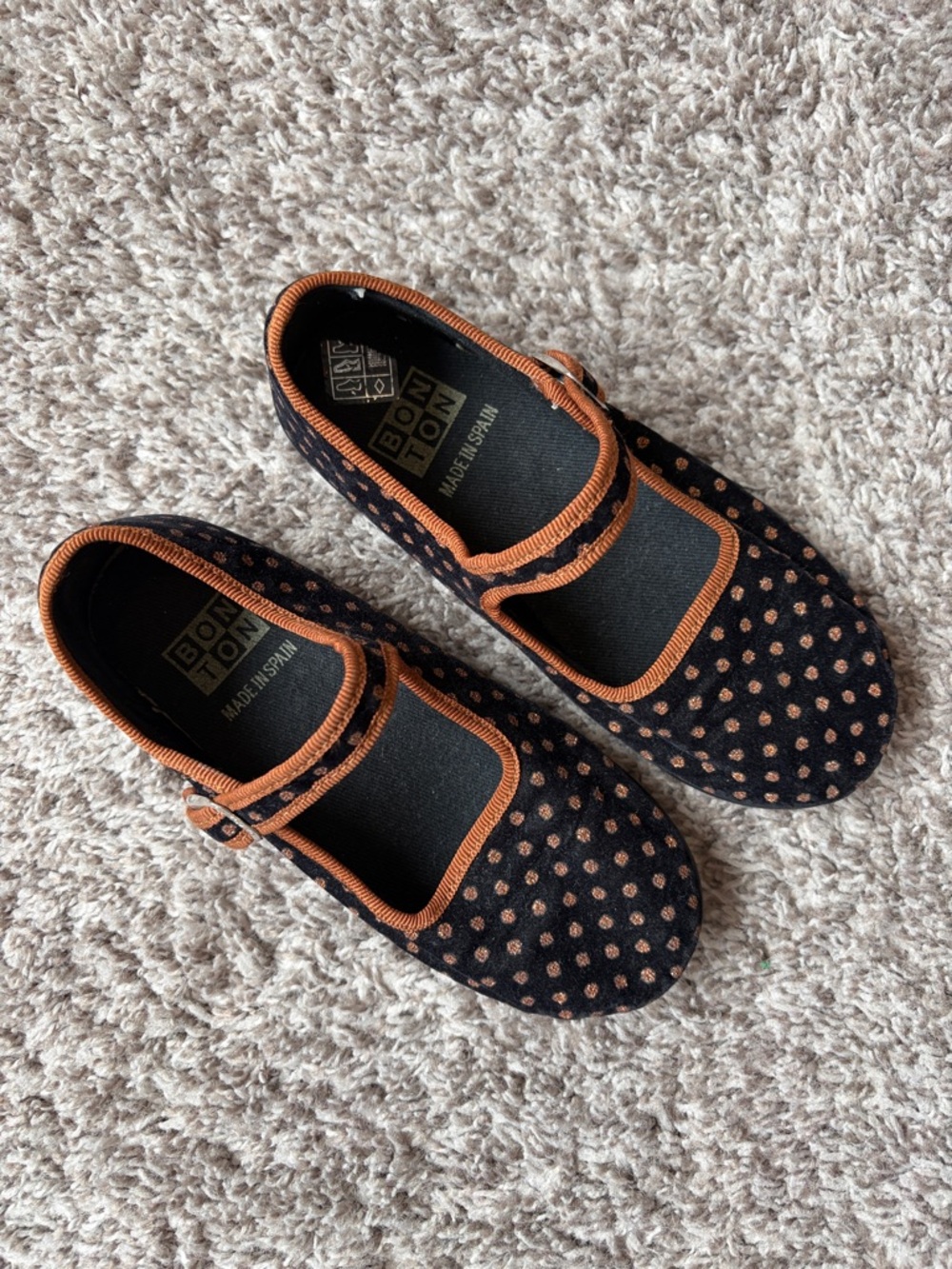 Bonton Black and Orange Polka Dot Mary Jane Kids Shoes